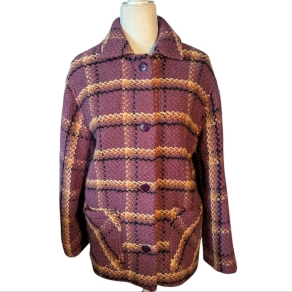 Branigan Weavers Boxy Nubby mauve/ cream/black Jacket Wool Plaid Pattern sz M - Picture 1 of 7